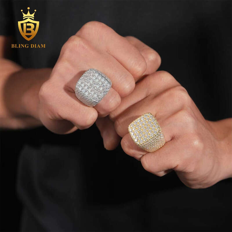 New Arrival Ready to Ship Pure Silver Hip Hop Iced Out Silicon Stone Pass Tester Men Ring