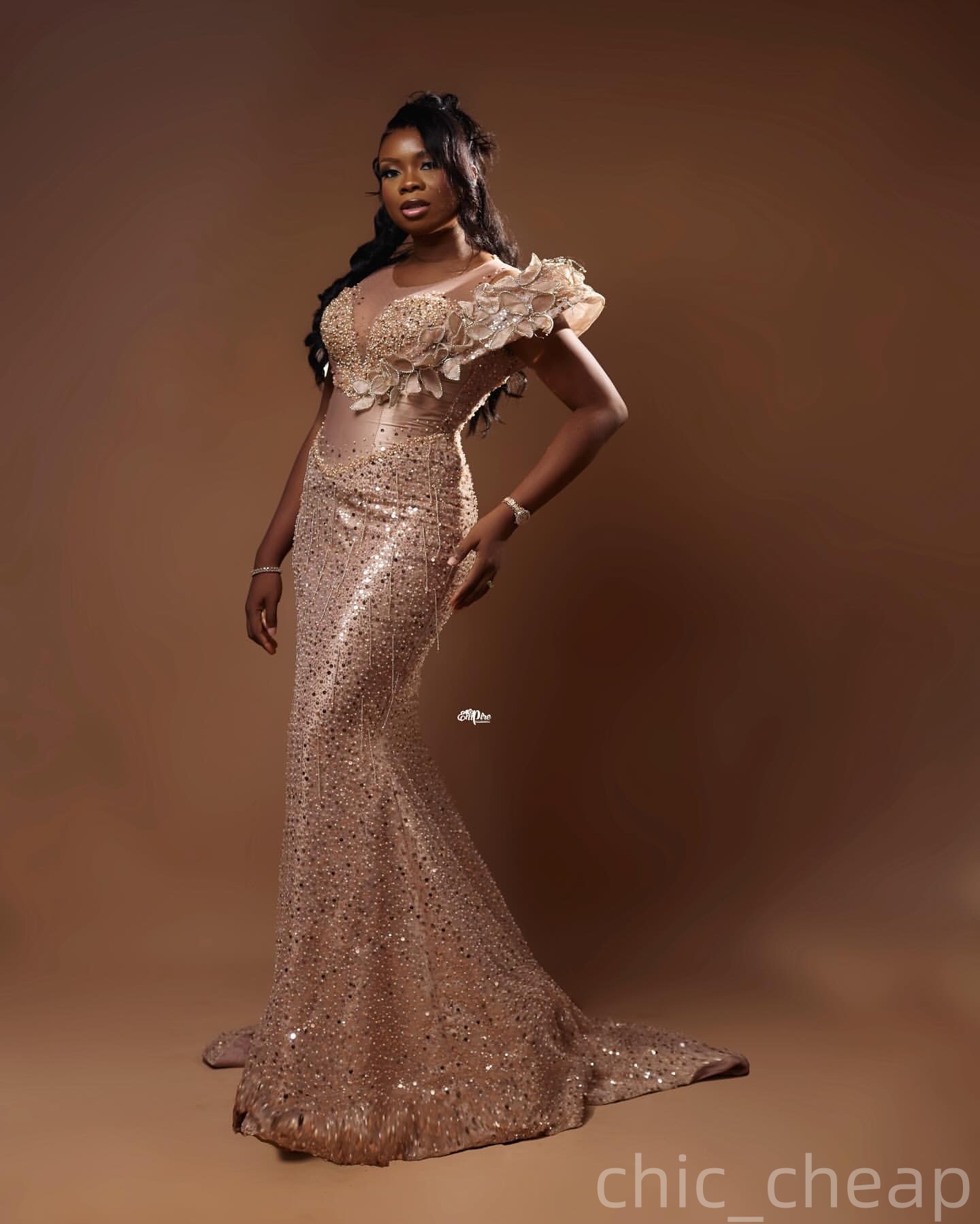 Champagne Mermaid Prom Dresses 2025 Beaded Florals Sequined Sparkly Evening Formal Party Second Birthday Engagement Gowns Plus Size Dress For Special 