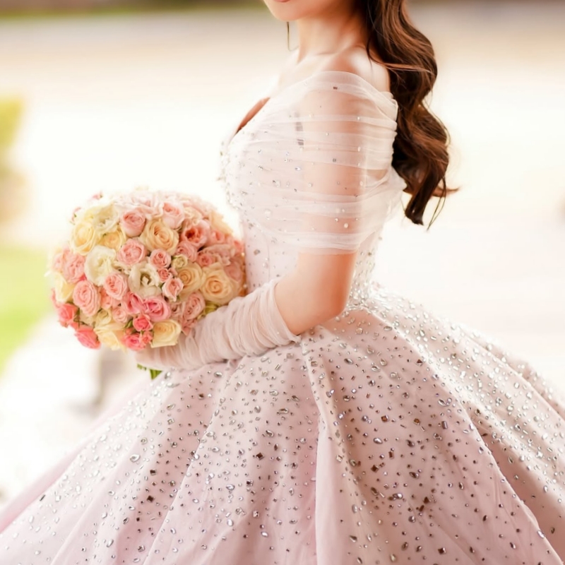 Pink Quinceanera Dresses Off The Shoulder Beading Crystal Tull Party Birthday Sweet 16 Dres Vestidos 15 De Anos