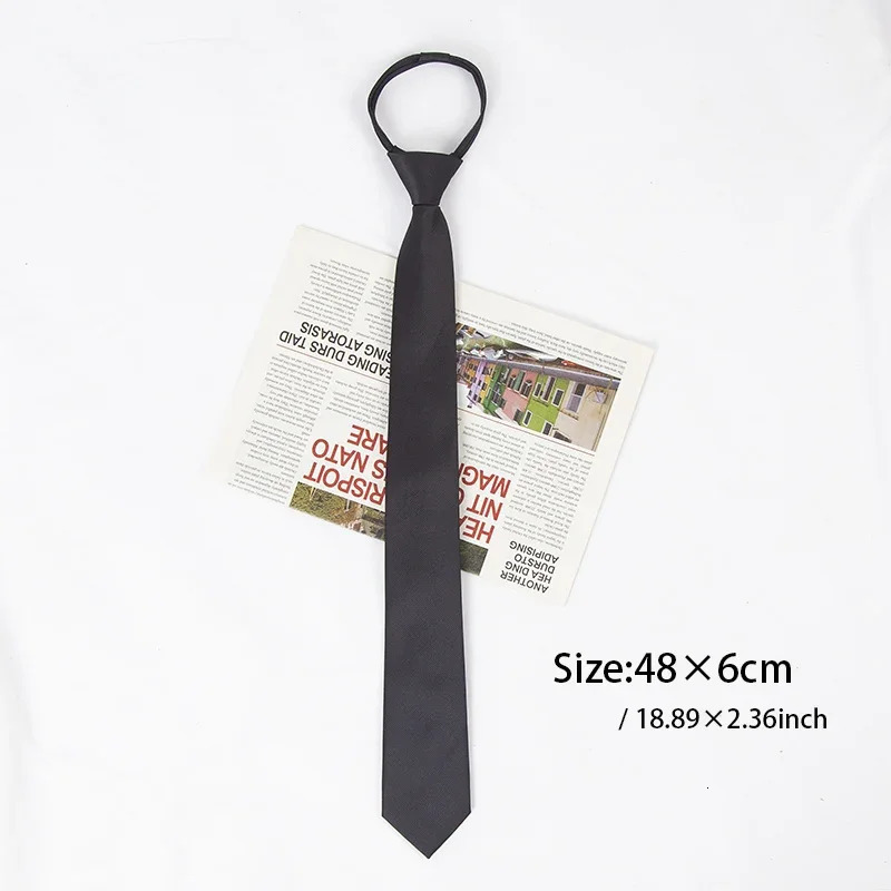 Unisex Black Simple Clip on Tie Women Men Zipper Ties Shirt Accessories Necktie for Man Skinny Slim Narrow Party Wedding Necktie 251014