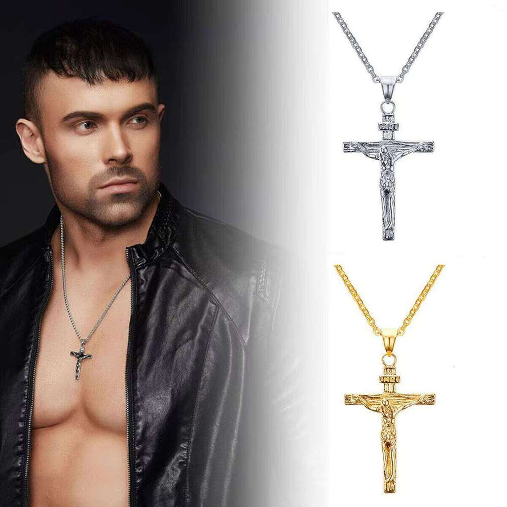 HOVANCI Christian Jesus Mary Cross Pendant Gold Plated sterling silver Chain Men's Religious Necklace