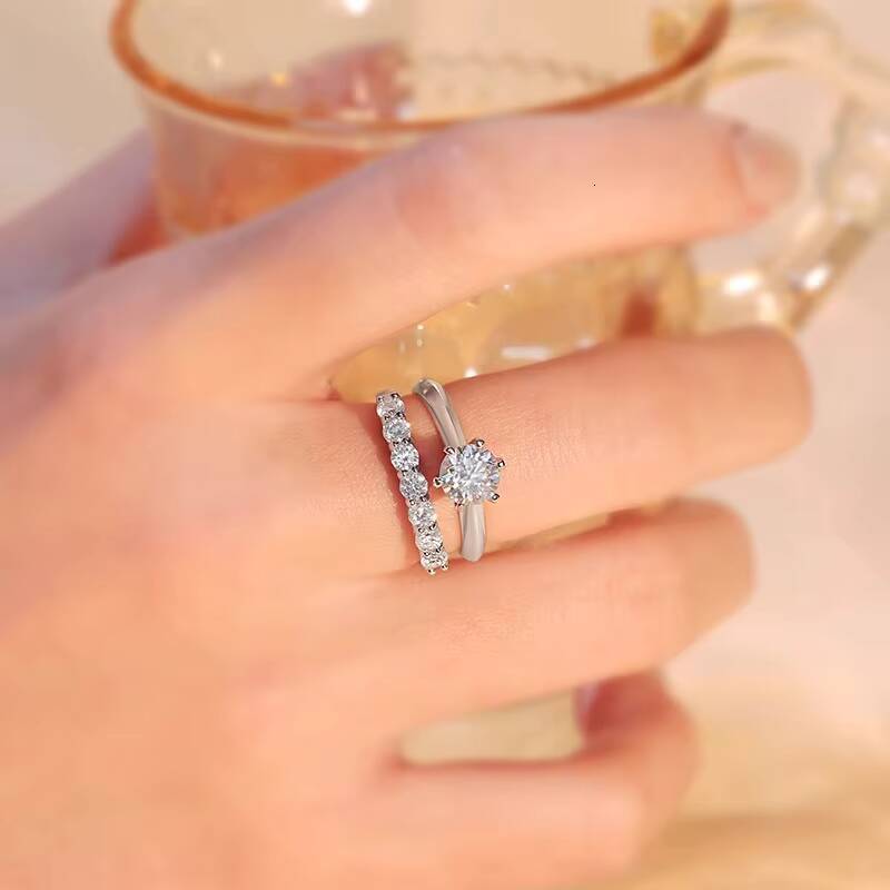 Full Diamond Eternity Moissanite Ring 14K White Gold 01CTW 3mm Infinity Ring Moissanite Engagement Ring for Women