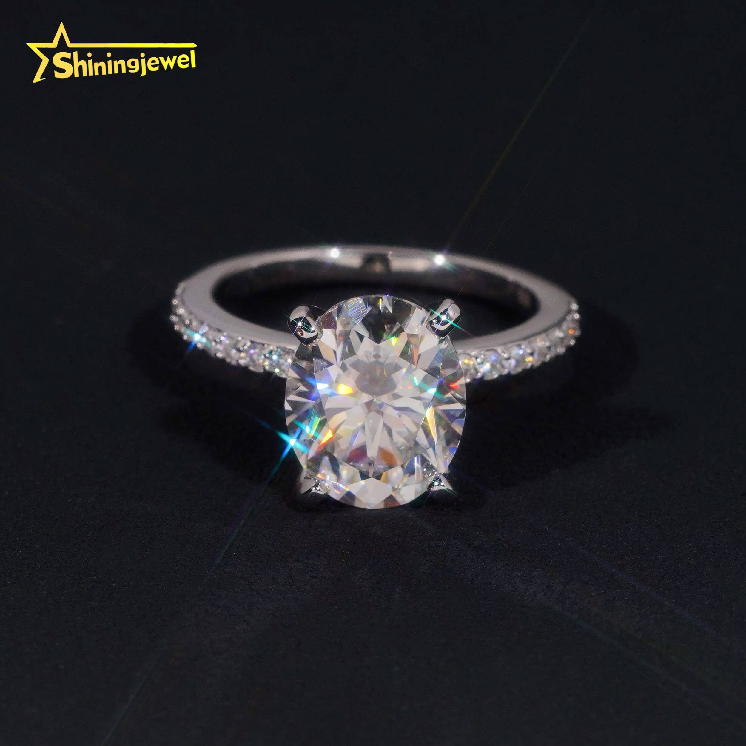 Fast Shipping Wedding Ring Gold Plated Oval Cut Moissanite VVS Pass Diamond Test 925 Sliver Engagement Rings for Women