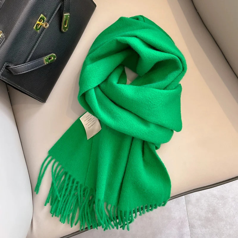 100 Wool Winter Scarf For Women Long Warm Cashmere Scarves Hijab Solid Lady Shawl Wrap Female Pashmina Bandana Head Scarfs 251015 - view 5
