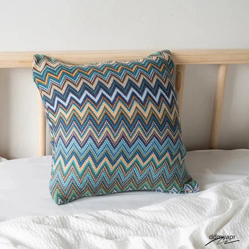 Boho Flocking Knitted Cushion Cover Soft Orange Green ddmyApr Home Living Pillow Case