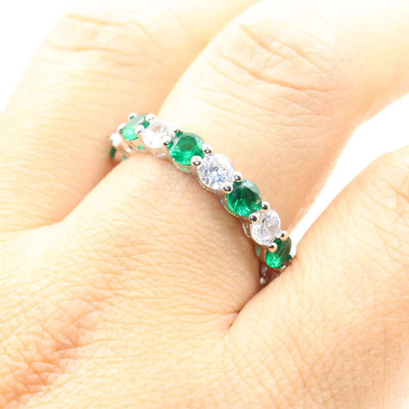 Size 5-10 Drop Shipping High Quality Jewelry Sterling Sier Emerald Gemstones CZ Dia Lucky Wedding Engagement Band Ring Set