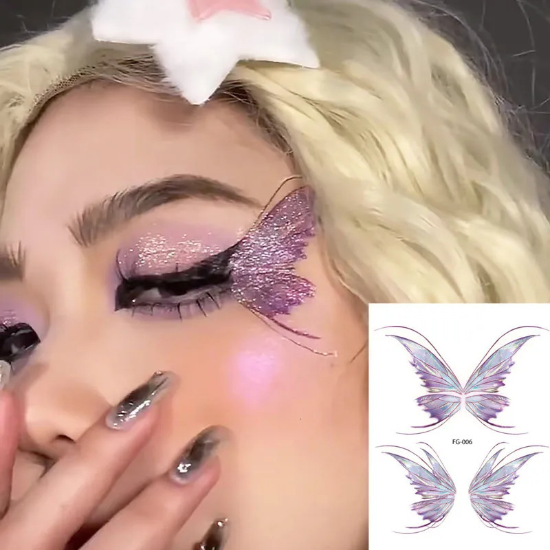 Fairy Butterfly Wings Shiny Tattoo Sticker Waterproof Eyes Face Hand Body Art Fake Tattoos For Women Makeup Dance Music Festival 251015