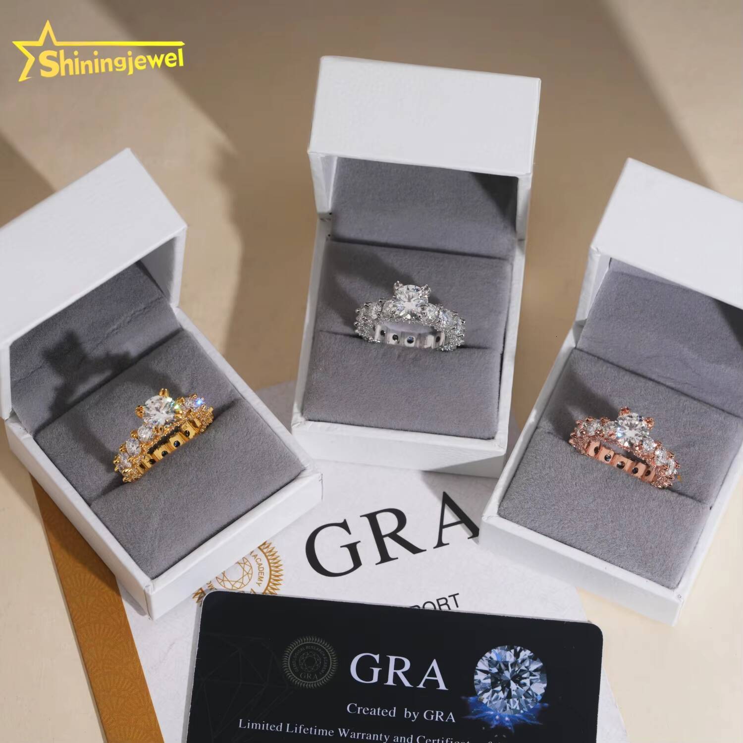 Shiningjewel New Luxury Eternity Ring Side Setting GRA Certificate 925 Iced Out Diamond Engagement Wedding Band Ring Moissanite