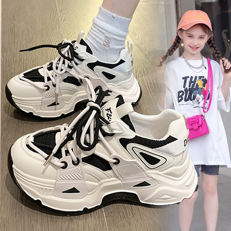 New women's sports shoes with wool lining for warmth, black and white straps, fashionable soft sole, anti slip, designer children's shoes