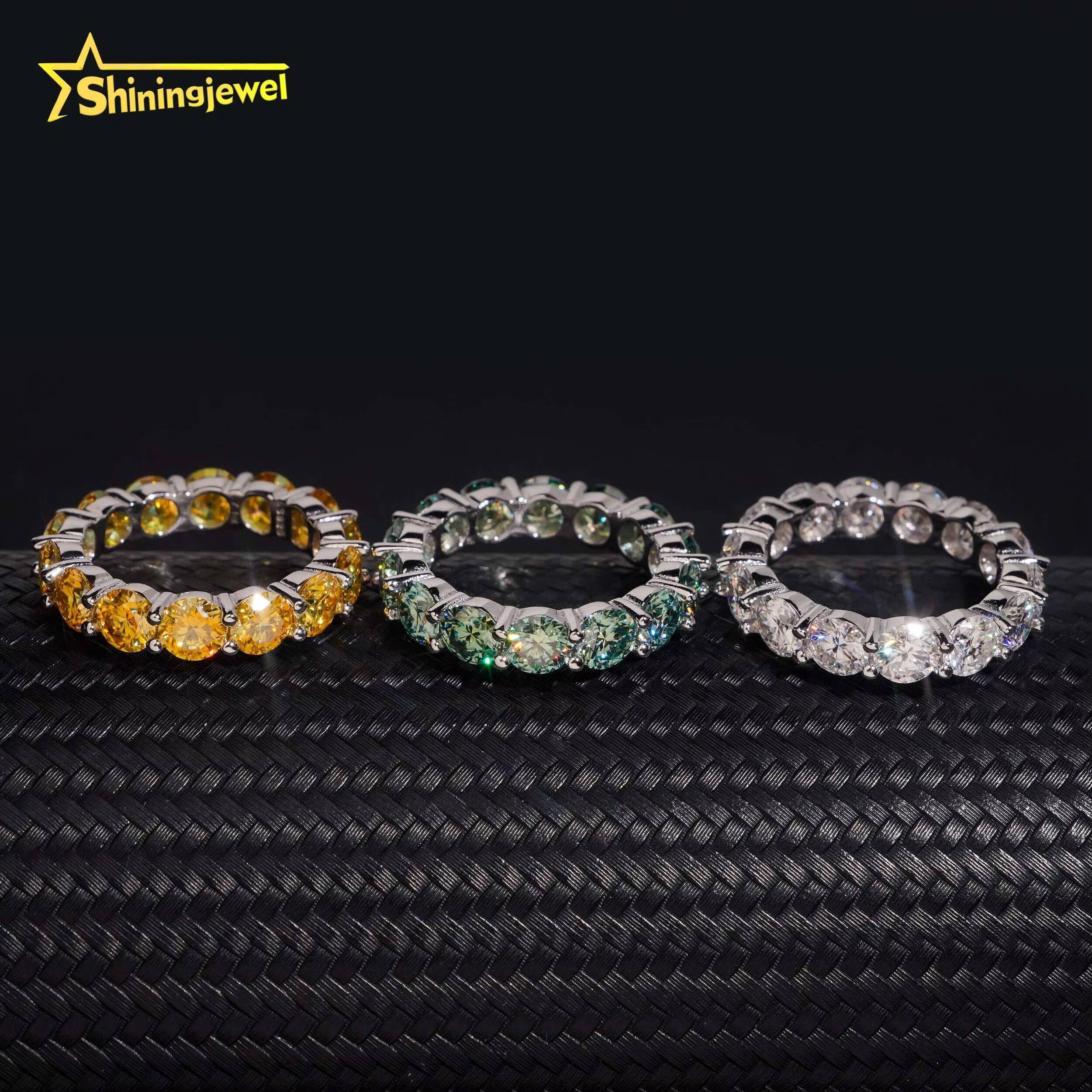 New Stock 925 Silver 5mm Color Moissanite Eternity Ring Men Women Hip Hop Jewelry Custom Moissanite Engagement Ring Bands
