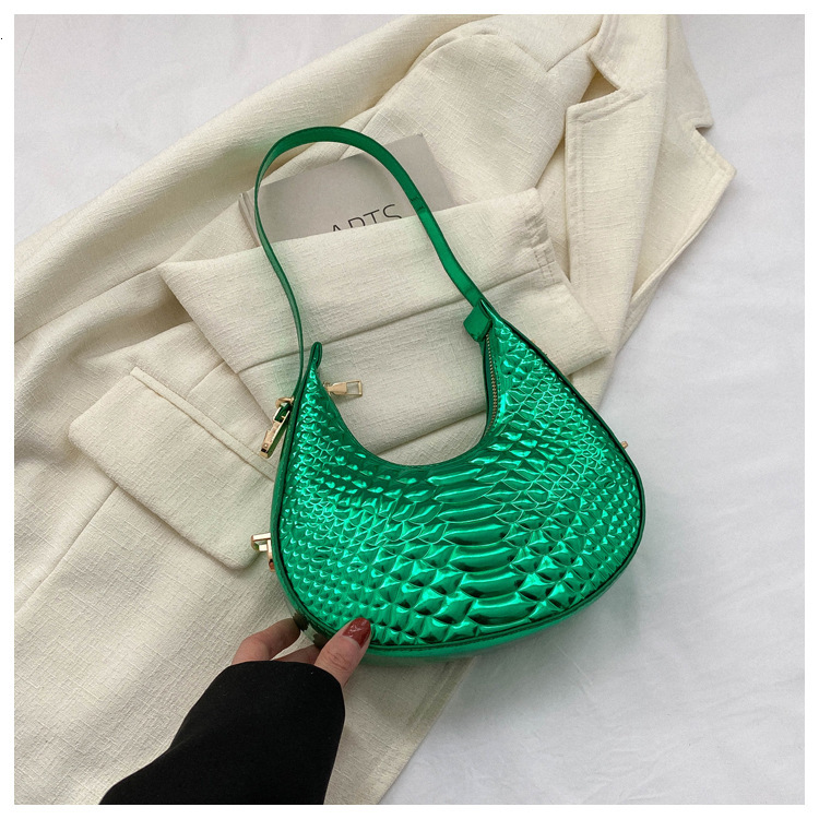Luxury Brand Designer Bag Laser Glossy Crocodile Pattern Crescent Bag Women's Bag 2025 Fashion Casual Candy Color Underarm Shoulder Bag Dumpling 