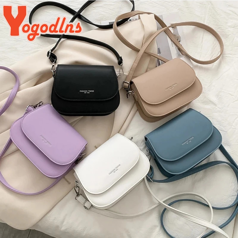 Yogodlns Trendy Saddle Shoulder Bag Women PU Leather Crossbody Bag Simple Solid Color Flap Messenger Bag er Handbags Pouch 251014