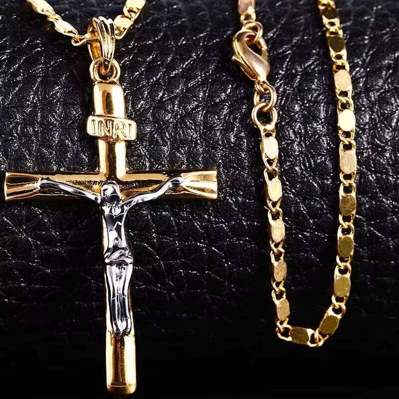 Hiphop Gold Plated Religious Jesus Pendant Jewelry Chain Men and Women Cross Necklace