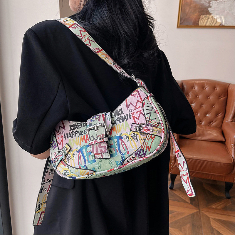 Luxury Brand Designer Bag Trendy Underarm Bag 2025 New Korean Style Fashion Graffiti Letter Shoulder Bag Ins Trendy Women's Crossbody Dumpling Ba