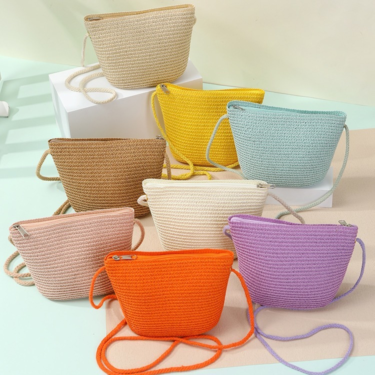 New cute girl straw bag, mobile phone, coin wallet, summer designer, beach new handmade woven hot selling trendy shell bag