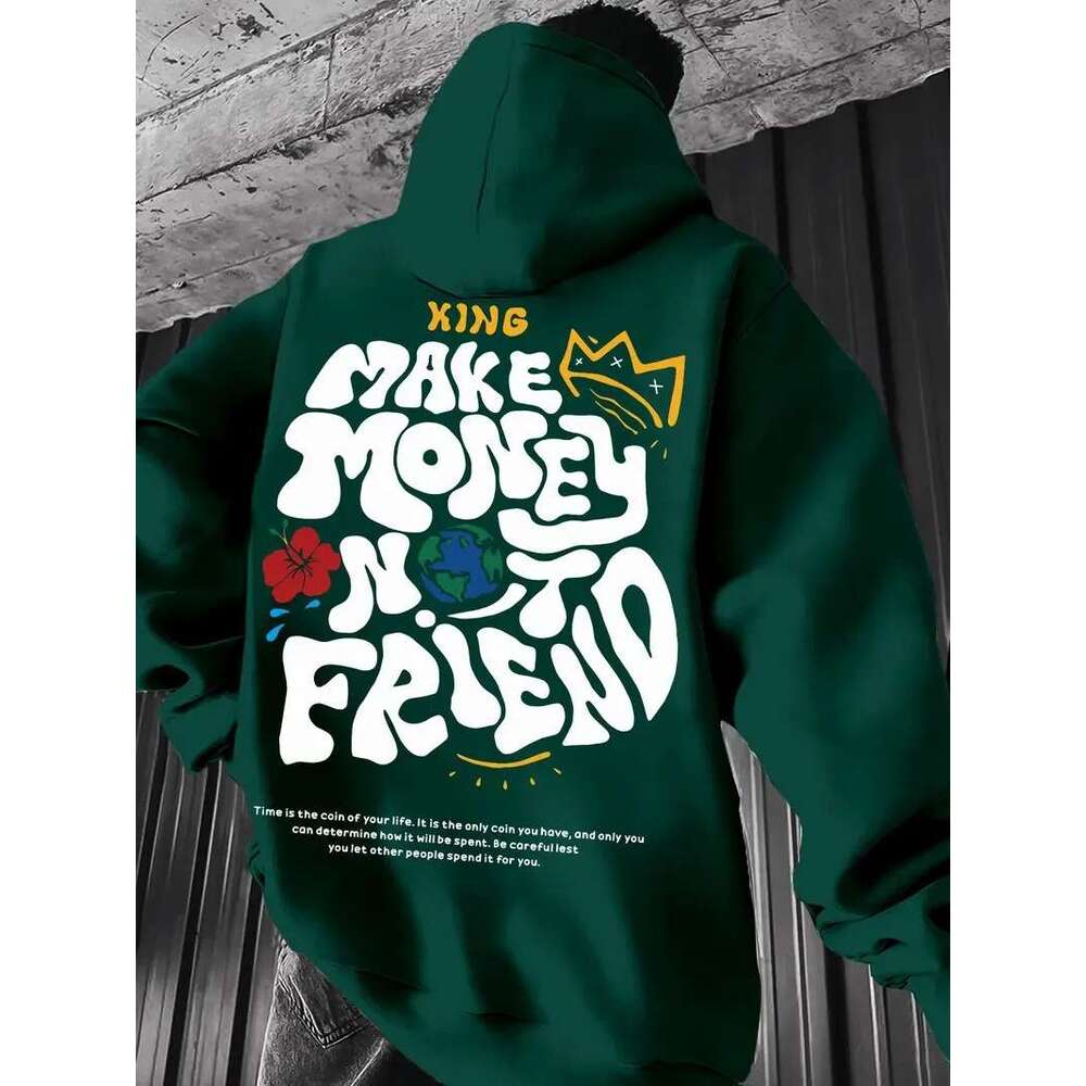 Fashionable Element Print Hoodies, Casual Pullover Sweatshirt With Long Sleeves, Slightly Stretchy Knit Polyester Fabric