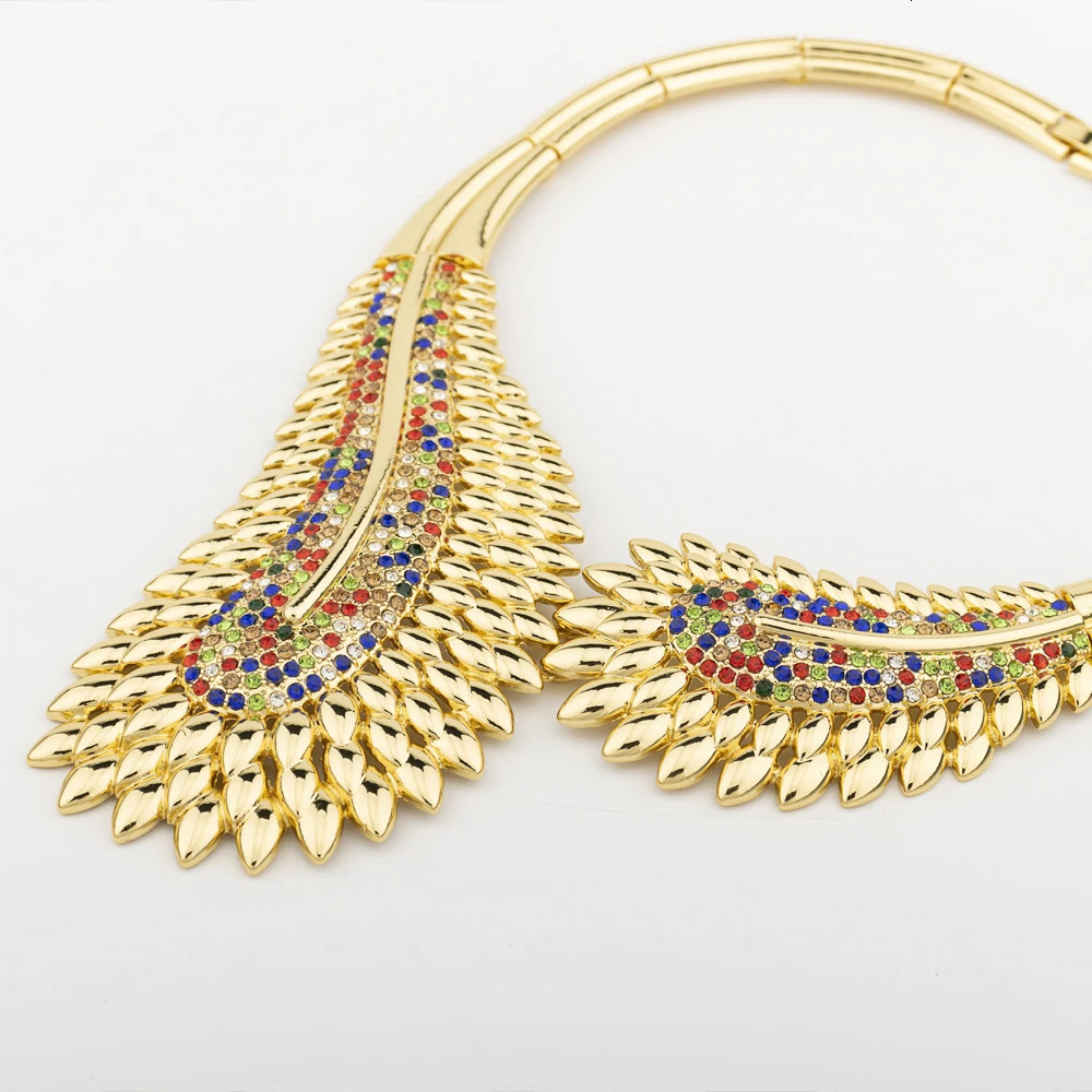 Trendy Colorful Jewelry Set for Women Zircon Collor Earrings and Necklace Large Gold Plated Bracelet Ring Style Jewelry Gift 251016