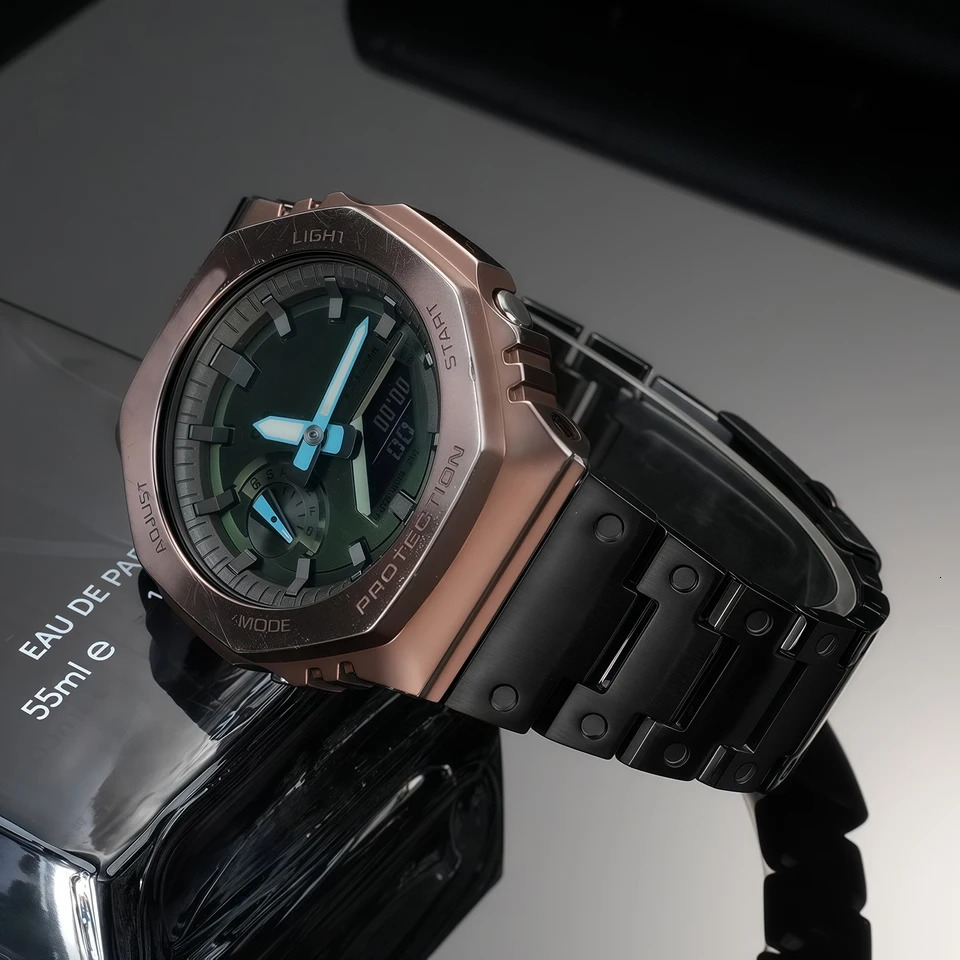 GM2100 Modified Stainless Steel Strap For Casio gm2100 Metal Stainless Steel Watch Chain GM2100 coffee colour steel band 251016