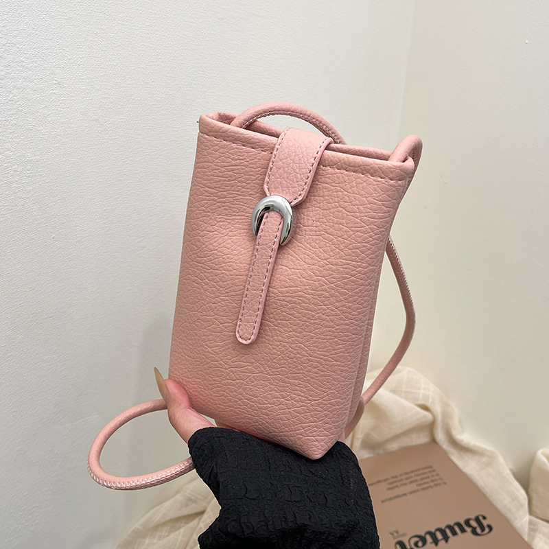 Luxury Brand Designer Bag Lychee Grain Soft Leather Single Shoulder Crossbody Vertical Phone Bag Korean Style Literary Simple Solid Color Fresh Casual