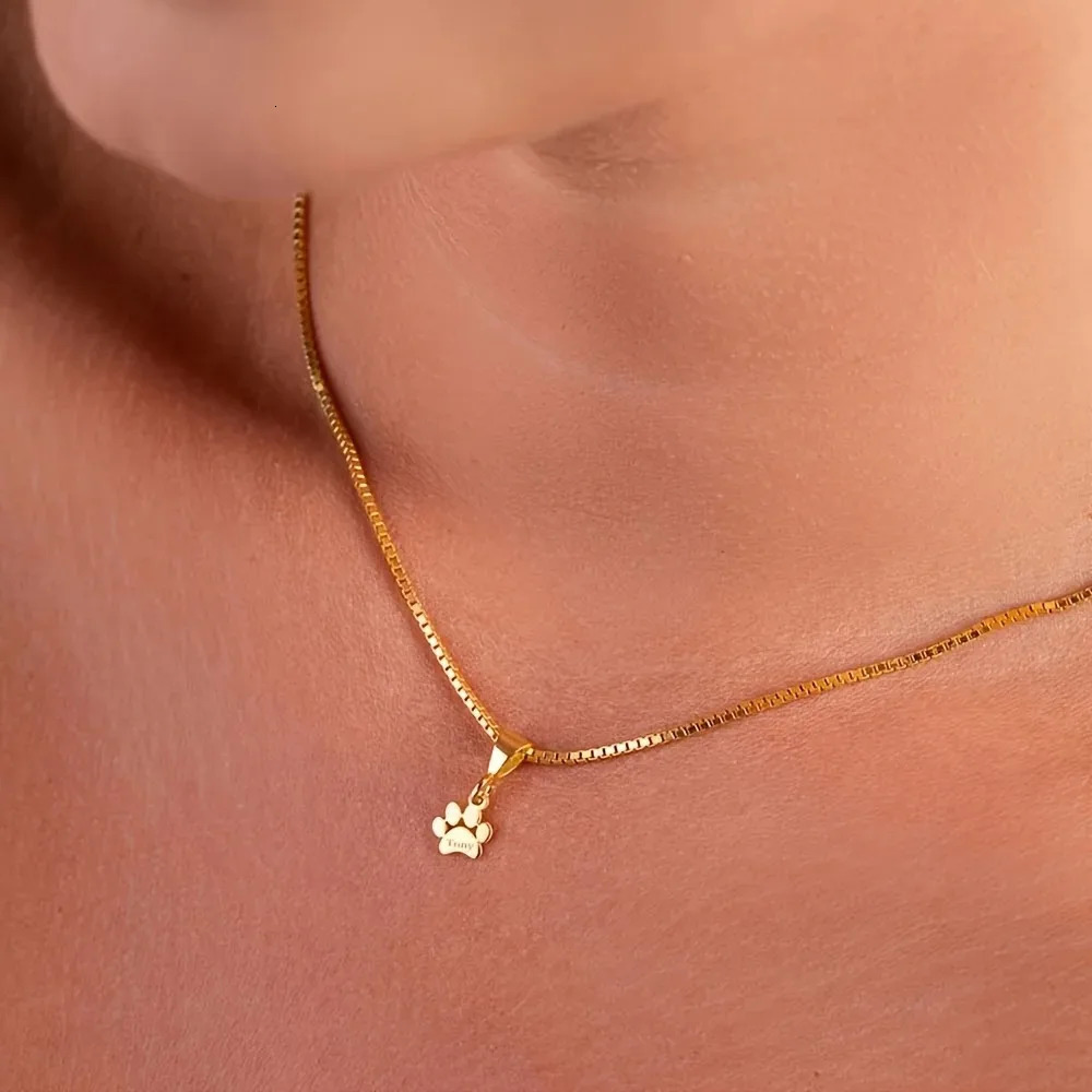 Custom Name Necklace Personalized Paw Box Chain Stainless Steel Lovely Cat Dog Pet Jewelry Gifts for Women 251008