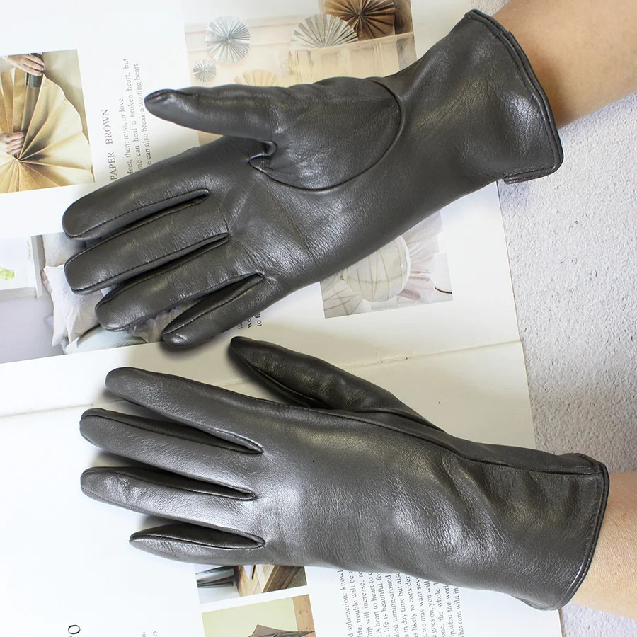 Color Sheepskin Leather Gloves Womens Straight Style Wool Lining FallWinter Warm Motorcycle Riding Car Driving Finger Gloves 251015