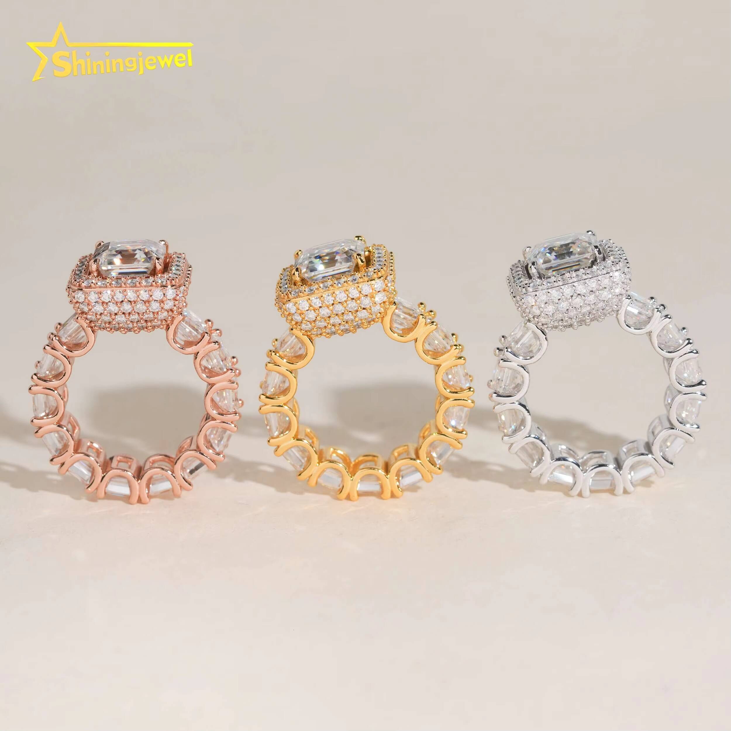 Iced Out Diamond Wedding Ring Hip Hop Jewelry Asscher Cut Diamond 925 Silver VVS Moissanite Engagement Ring for Women