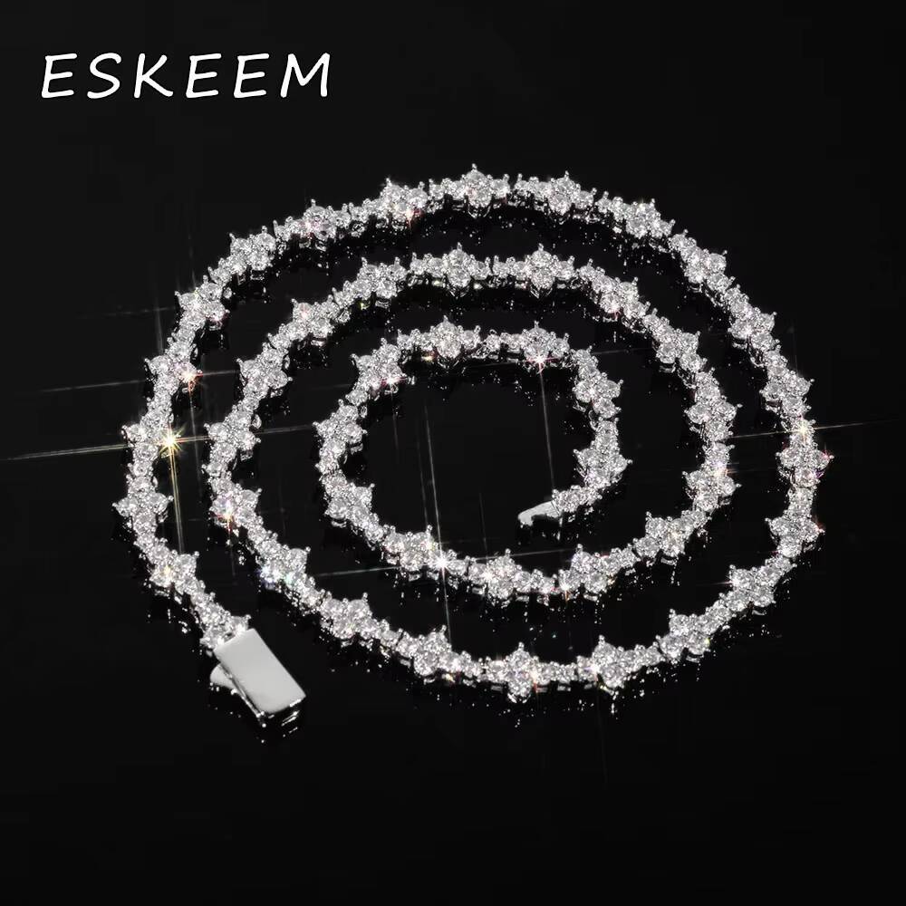 ESKEEM Fine Jewelry 925 Sterling Silver Hip Hop VVS Moissanite Necklace Tennis Chain Necklace for Men Women Gift