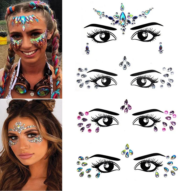 3D Rhinestone Bright Face stickers for festival Glitter Makeup Jewelry Sticker on Face crystals Gems jewels diamonds decoration 251015