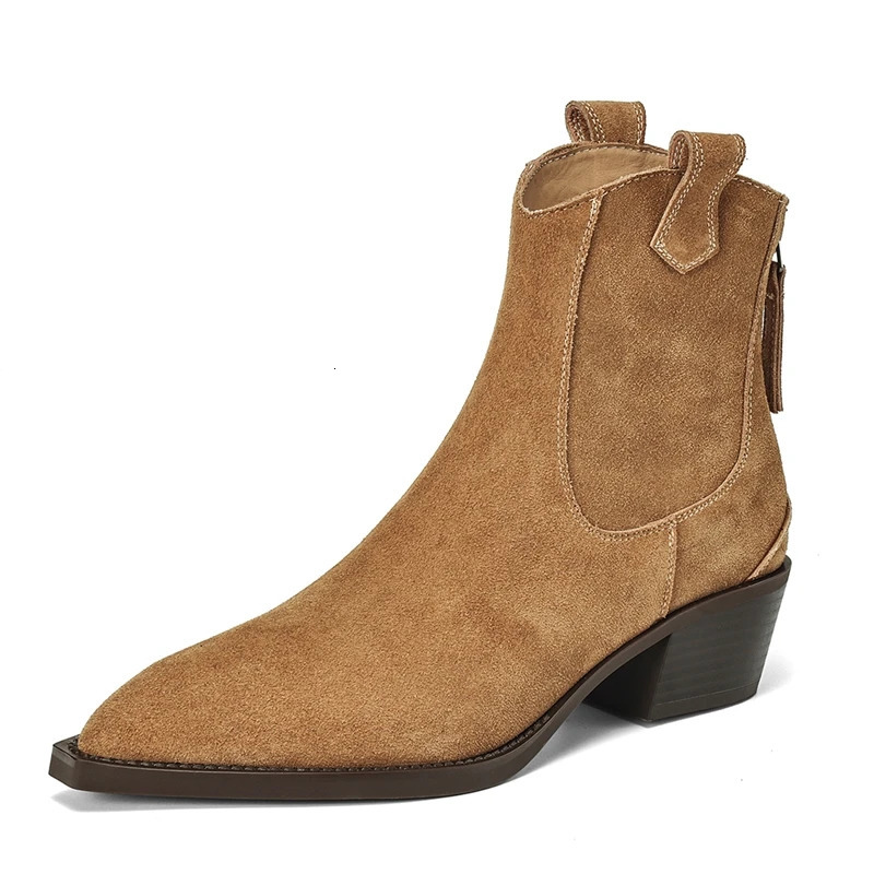 AIYUQI Womens Ankle Boots 2025 Pointed Toe Zippered Western Cowboy Boots For Women Block Heel Work Boots Female 251017