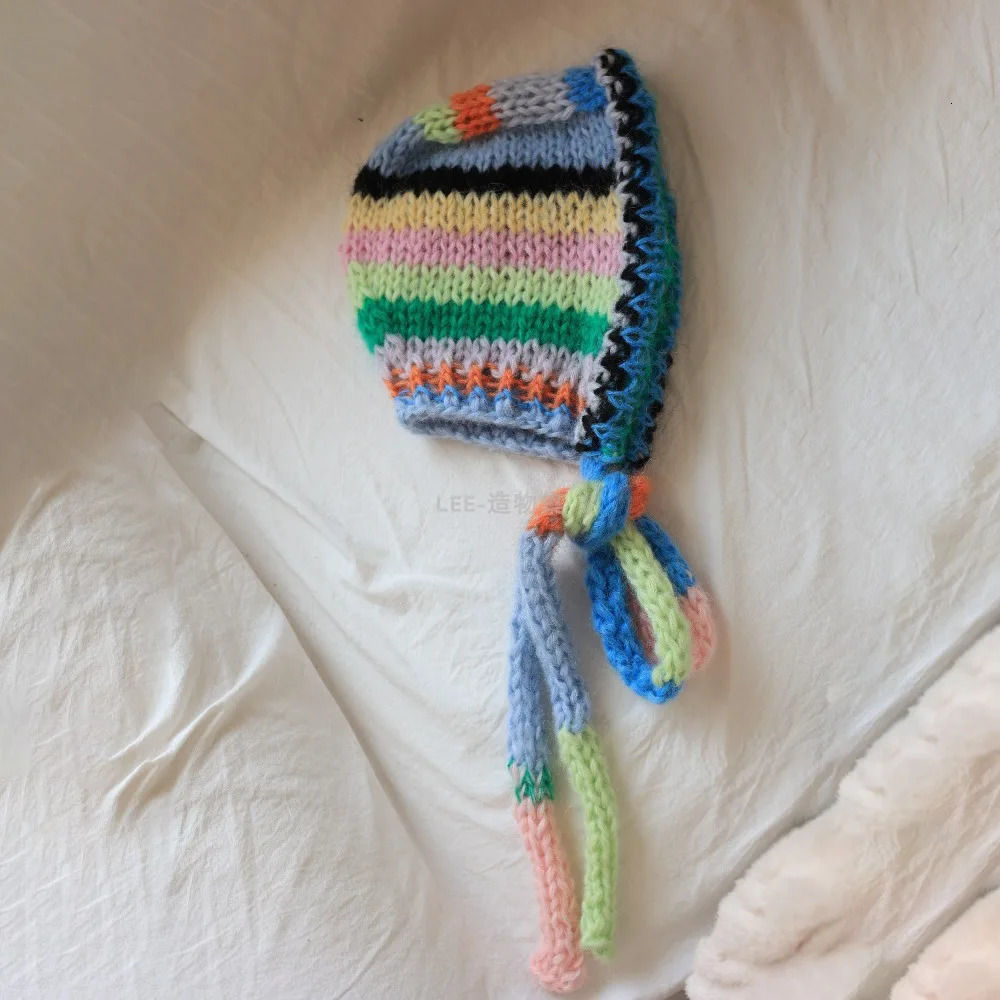 Fashion Color Striped Balaclava Hat Ear Protector Windproof Hand Crocheted Hat Neck Tie Pullover Bean Cap 251014