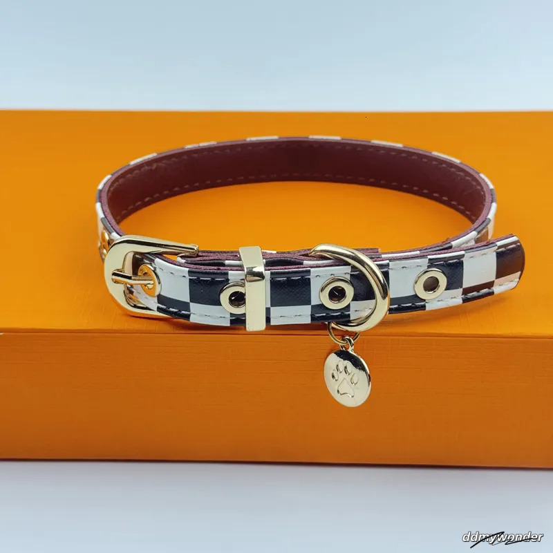 Classic Plaid Dog And Leash Set - Adjustable Leather Collar With Charm For Small To Medium Dogs Ddmywonder