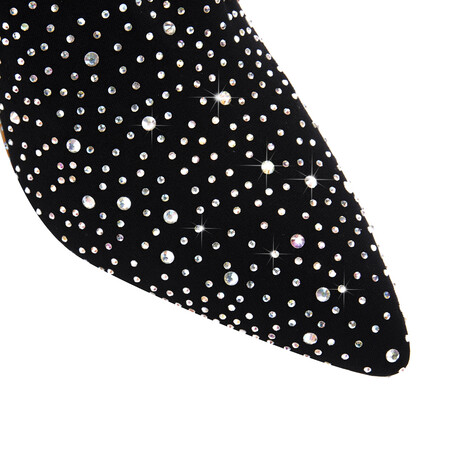 Crystal-Embellished Fishnet Over Knee Boots 11cm Stiletto Heel Stretch Fit Evening Glamour Boots Black