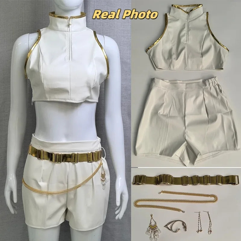 KPop Demon Hunters Kids Rumi Zoey Mira Cosplay glitter Costume White Uniform Set Huntrix Outfit For Girls Halloween Role Play 251017