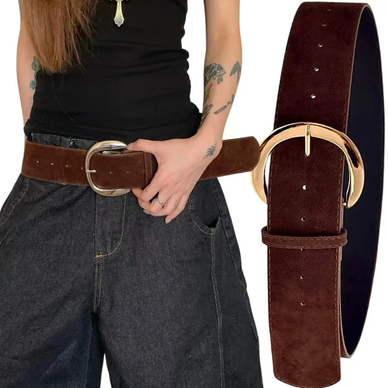 Wide Suede Leather Belt Women Chamois Leather Harajuku Gothic Girls Y2K Leather Belt Pin Buckle Waistband 251016