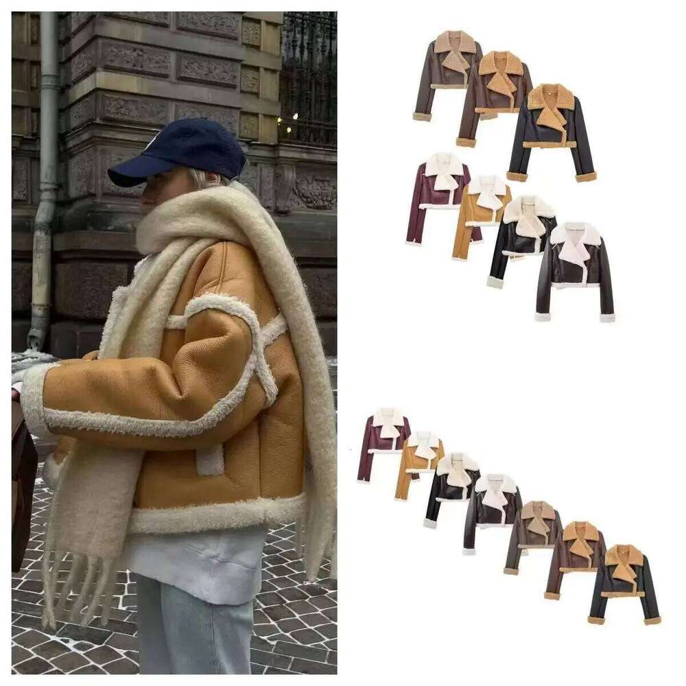 hoodie Double-Sided Women's Short Leather Fur Jacket Coat Integrated Design Full Sleeve Flip Collar Style from Mainland China jacket