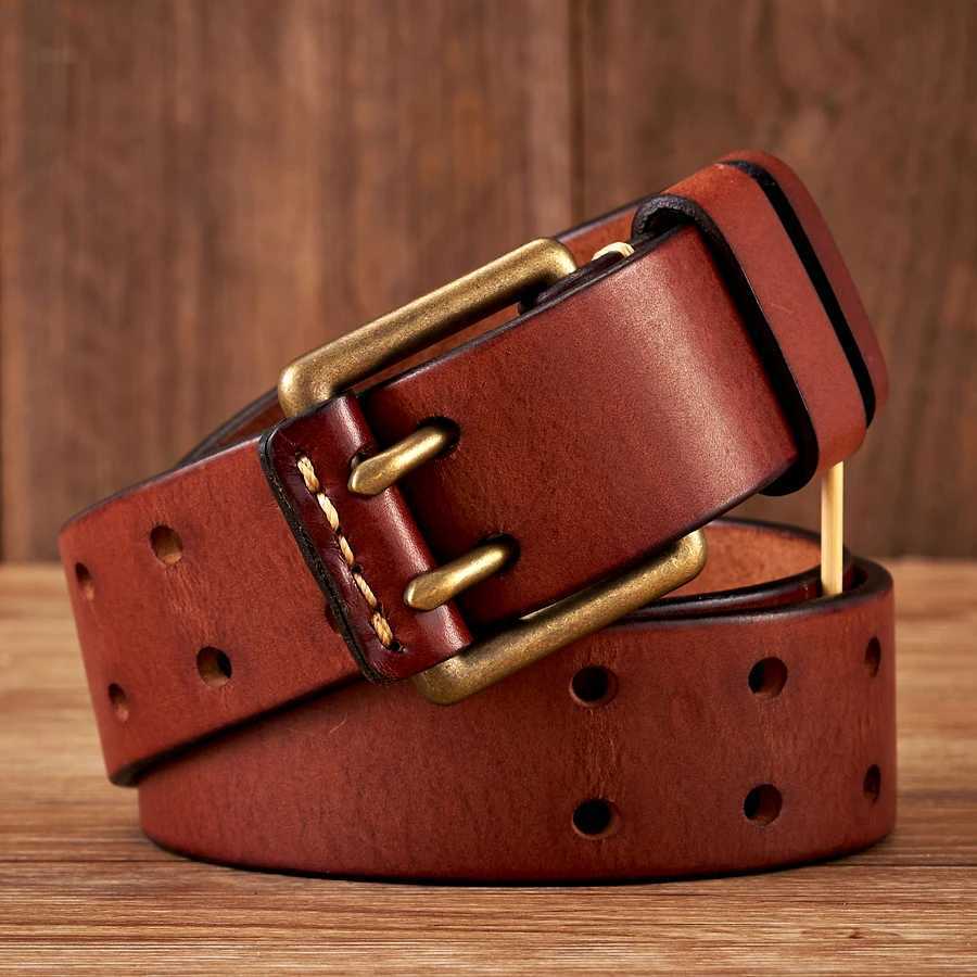 38cm Wide Vintage Mens Belt Cowhide Genuine Leather Belt Copper Double Needle Buckle Handmade Jeans Belt Fashion Male Strap W251018