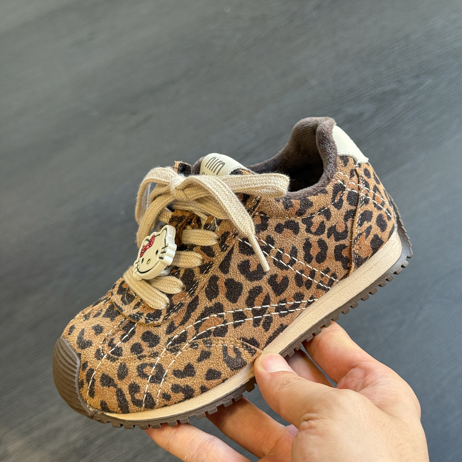 New children's designer shoes winter leopard print men's and women's sports shoes wool lining warm training shoes genuine leather cotto