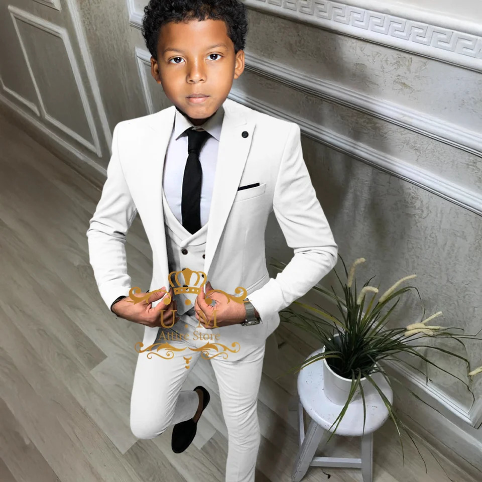 Haute Couture Childrens Wedding Suit 3pcs Khaki Jacket Vest Pants Slim Fit Set for Boys Birthday Prom Graduation Party Tuxedo 251017