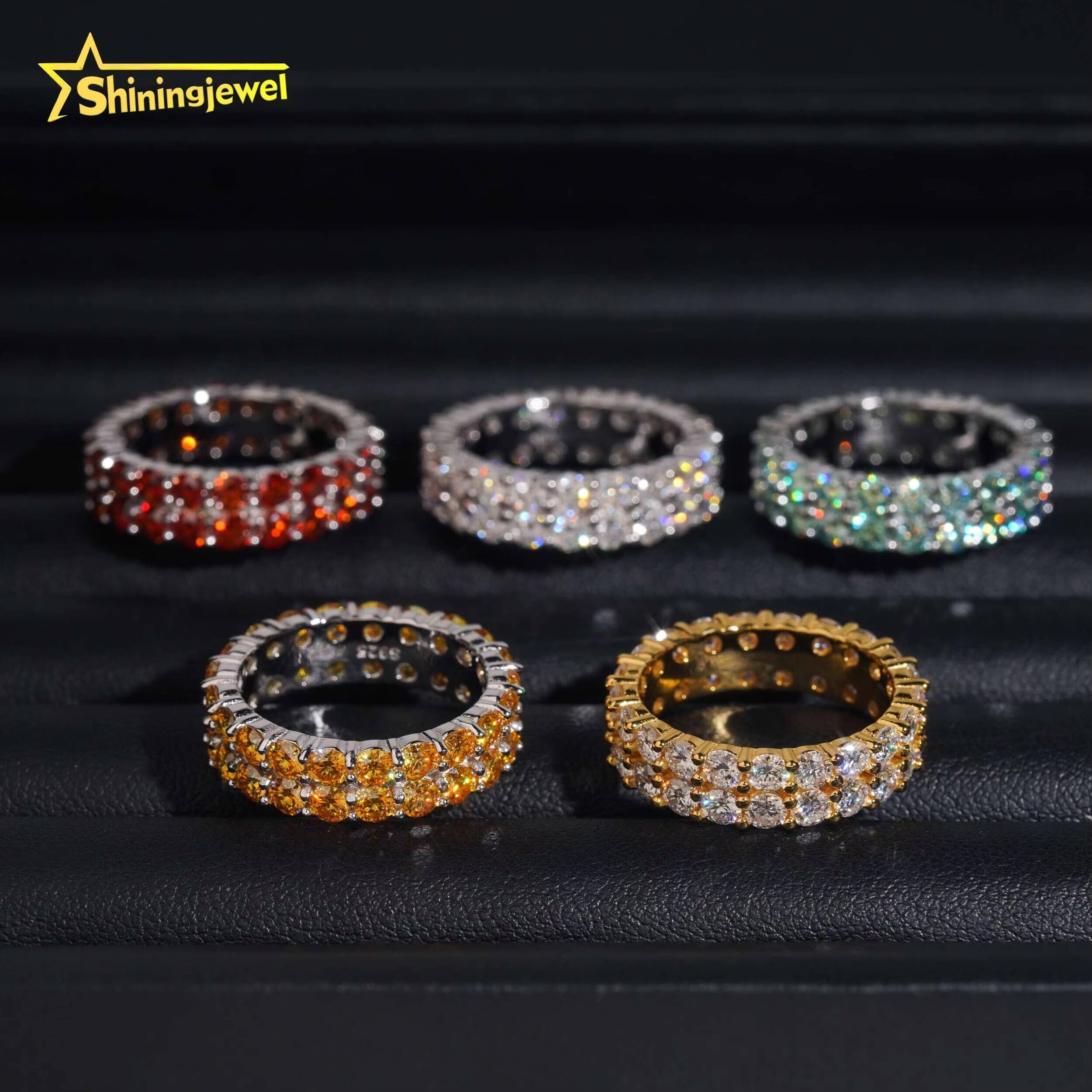 Luxury Jewelry Real Moissanite Diamond GRA Certificate Engagement Ring Women Men 2 Rows S925 Silver Tennis Moissanite Ring
