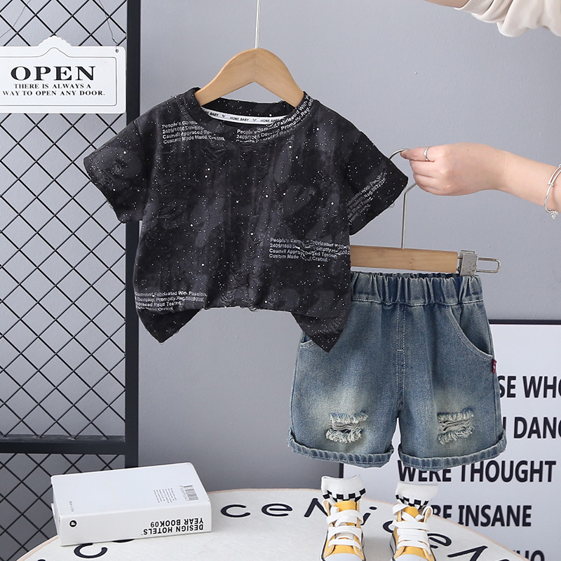 Boys' Summer Set Handsome 2025 New Korean Edition Children's Stylish English Short Sleeve Baby Thin Two Piece Set Trendy