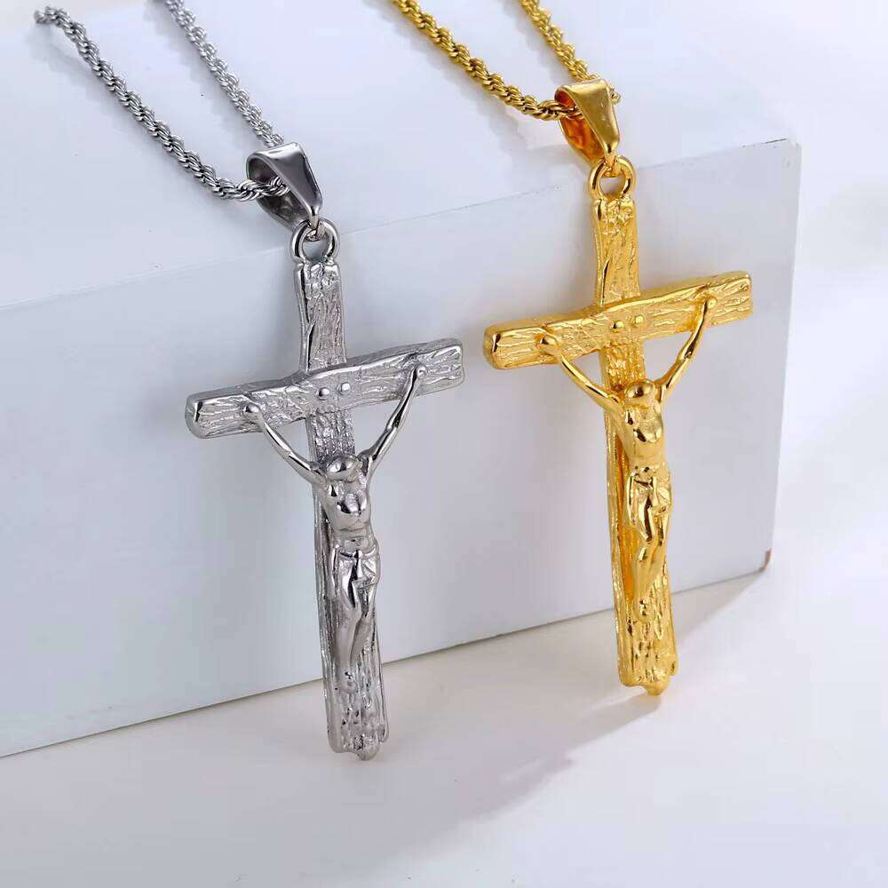 14k Gold Plated sterling silver Christian Religious Jesus Charm Cross Pendant for Women and Men
