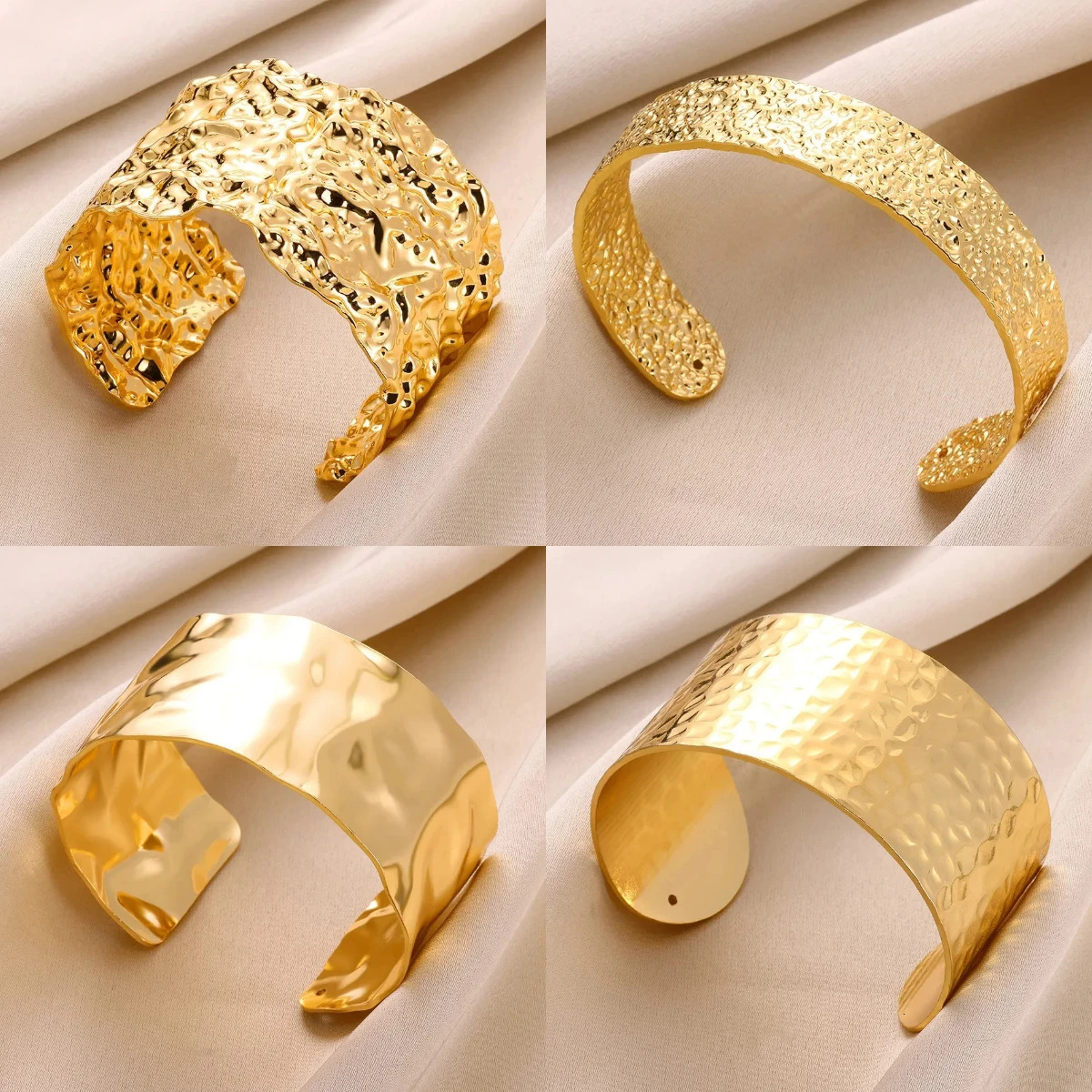 Classic Gold Color Wrinkle Texture Bangle Bracelet For Women Exquisite Cuff Bracelet Stainless Steel Hand Ornament Punk Jewelry 251014