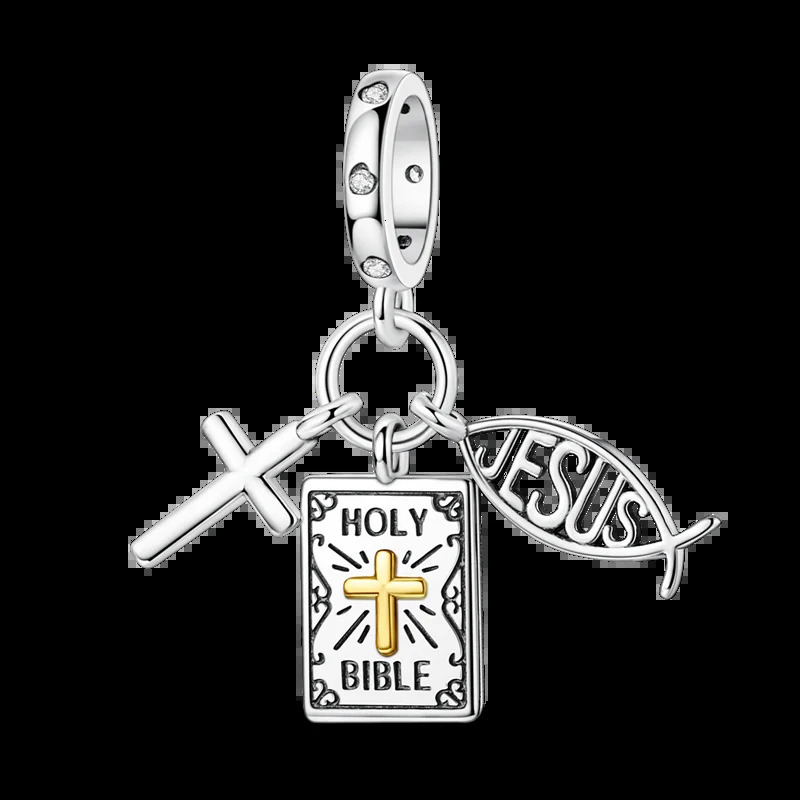 925 Sterling Silver Angel Cross GOD Charms The Bible Beads Lucky Cat Dragon Pendant Fit Original Bracelet Charm Jewelry 251011