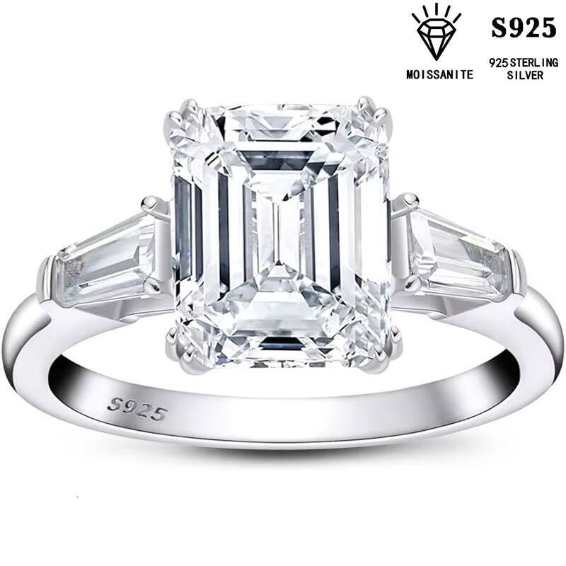 Emerald Cut Moissanite Ring S925 Sterling Silver 18K White Gold Plated Engagement Wedding Jewelry for Women