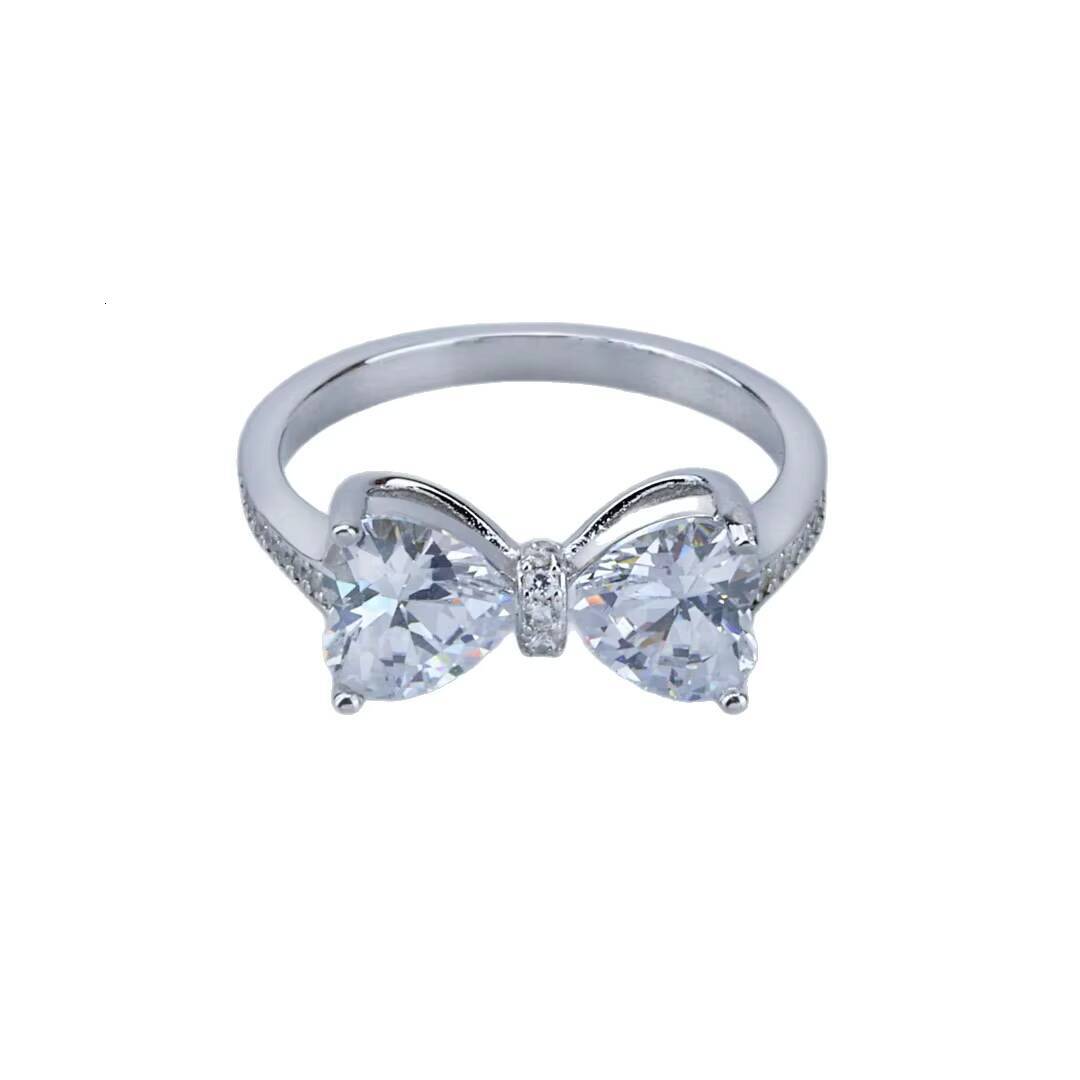 Fine 925 Sterling Silver Jewelry Moissanite Bow Ring for Fancy Bride Ceremony Party Nice Moissanite Wedding Rings for Woman