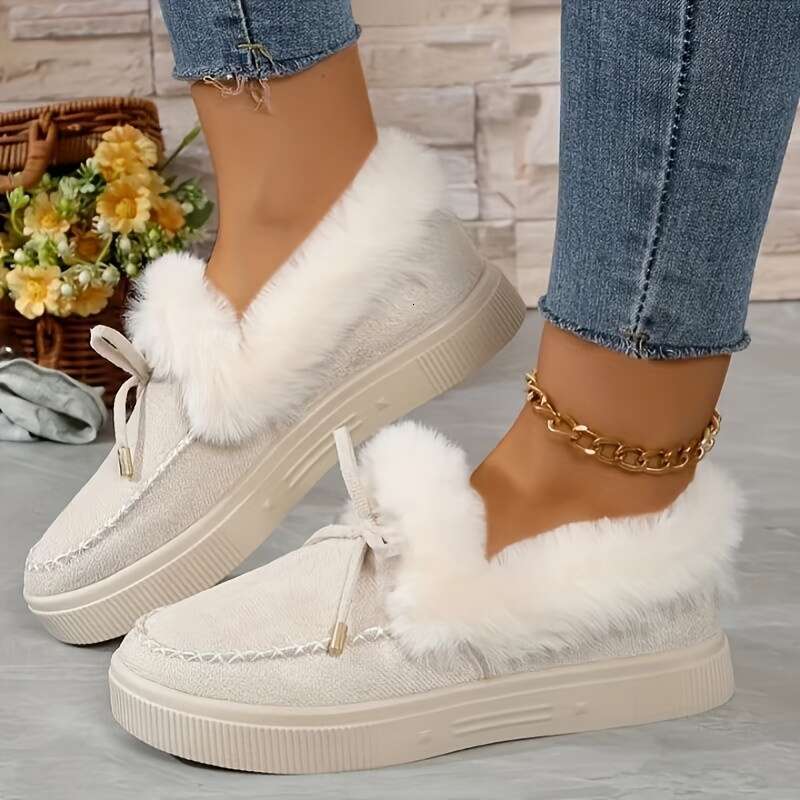Women Winter Snow Boots With Plush Faux Fur Collar Cozy Round Toe Warm Slip-Resistant Sole, Soft Fabric Upper Synthetic Multi-Color Options , Pink,