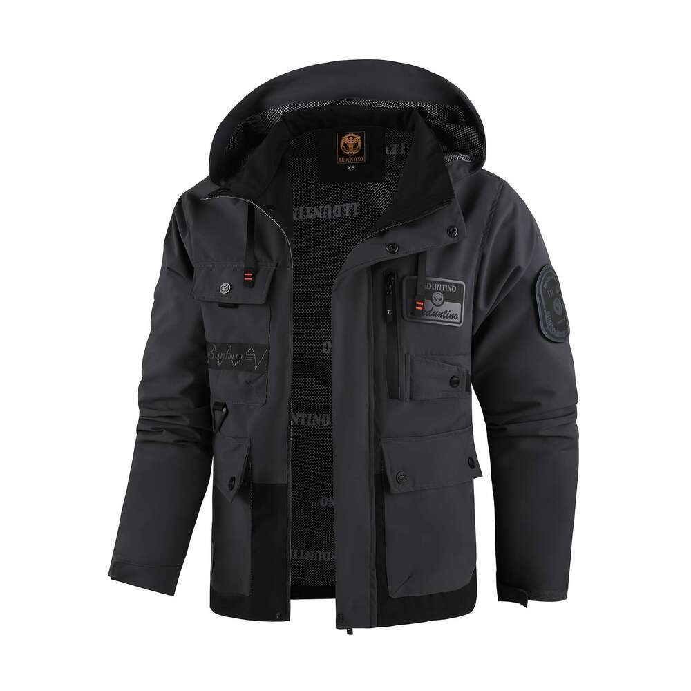 Spring Autumn New Hooded Thin Outdoor Warm Storm Casual Multi-Pocket Cargo Hat Detachable Zipper Men's Color Insertion Jacket