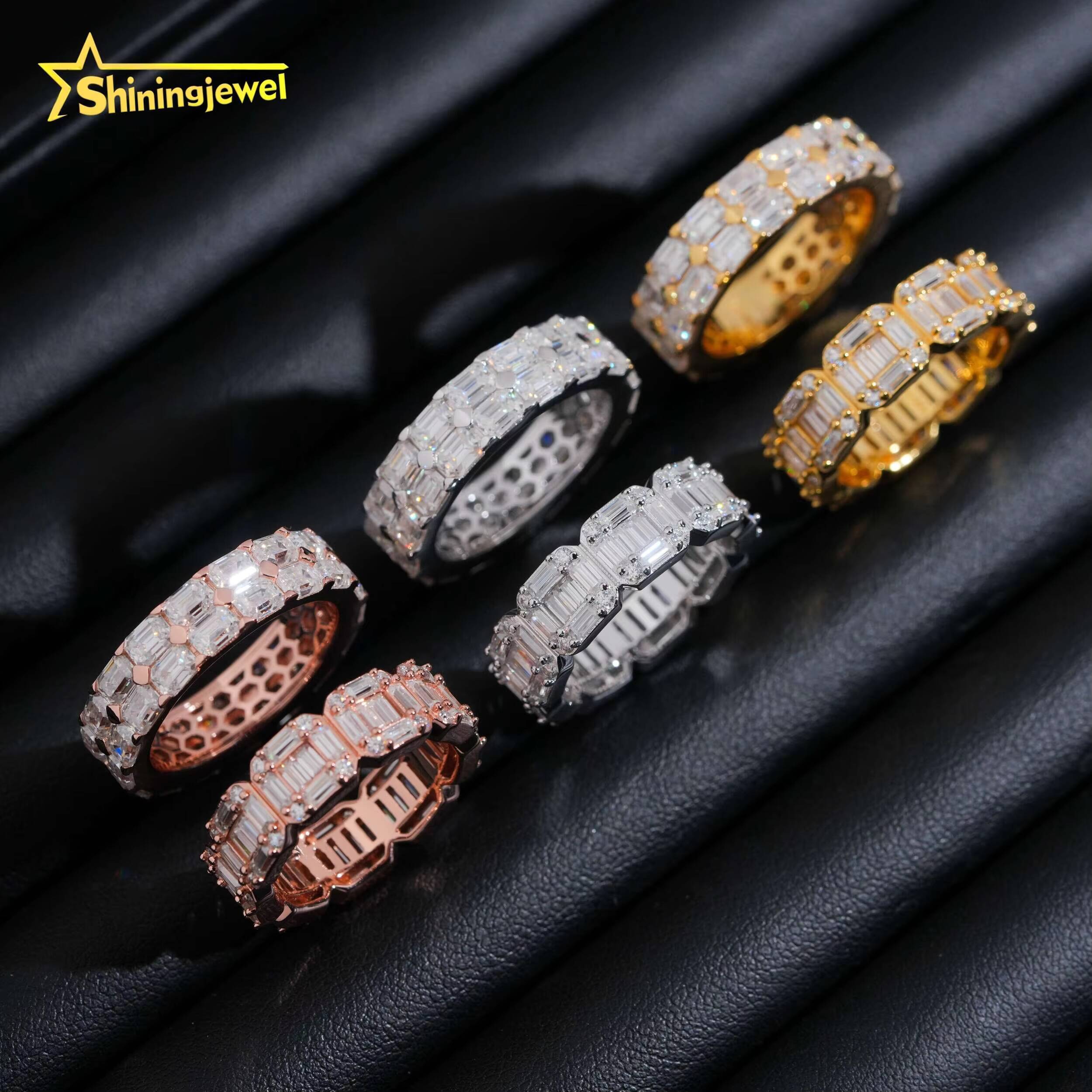 Bagette Cut Emerald Cut Infinity Ring Band Ring Real Gold Plated Ring Moissanite 925 Unisex Hip Hop Fine Jewelry