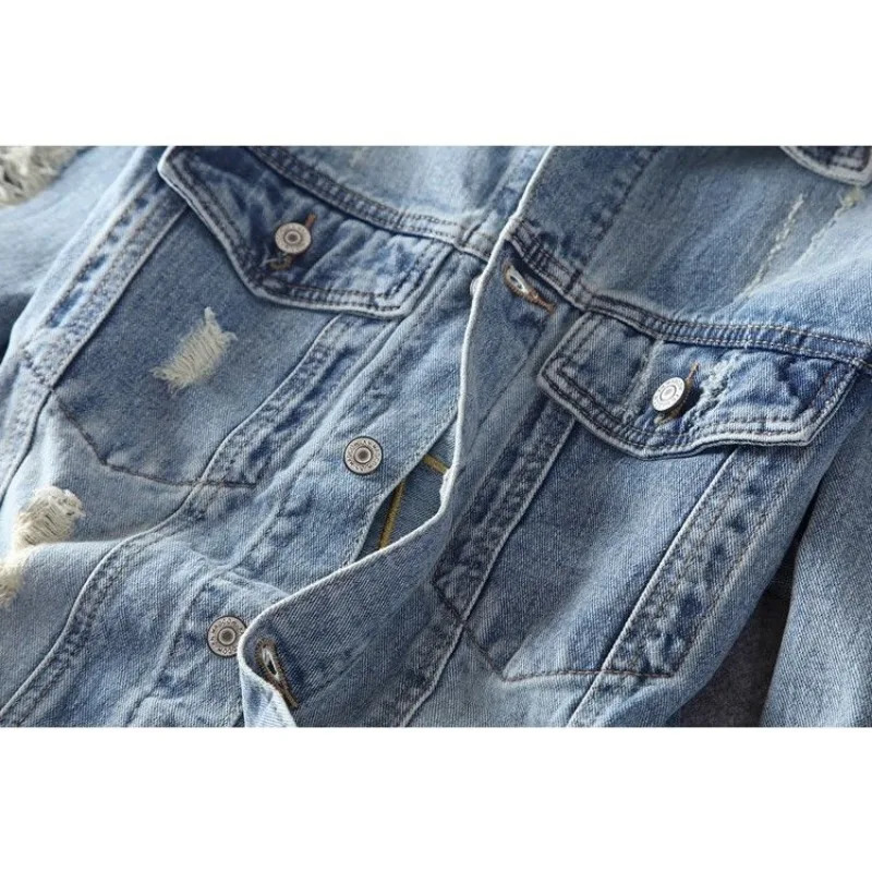 mens denim jacket embroidered print fashion retro ripped street jacket men 251014