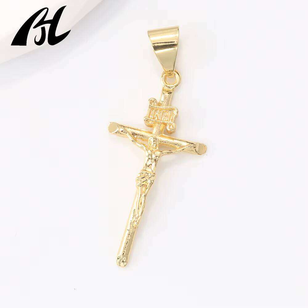14k Two-tone gold Religious Theme Cross Small Charm Necklace Christ Pendant